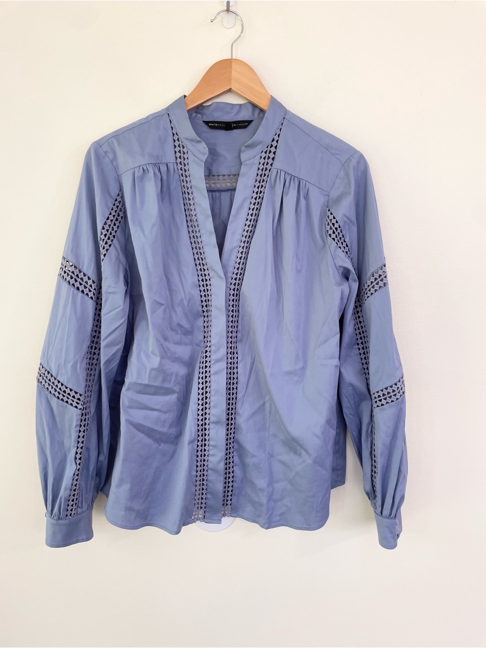 White House Black Market Embroidered Poplin Longsleeve Shirt L Large Slate Blue - Picture 2 of 10